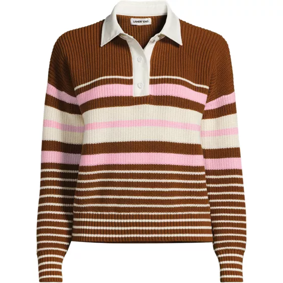 Women's Plus Size Drifter Rugby with Woven Collar Sweater - primary