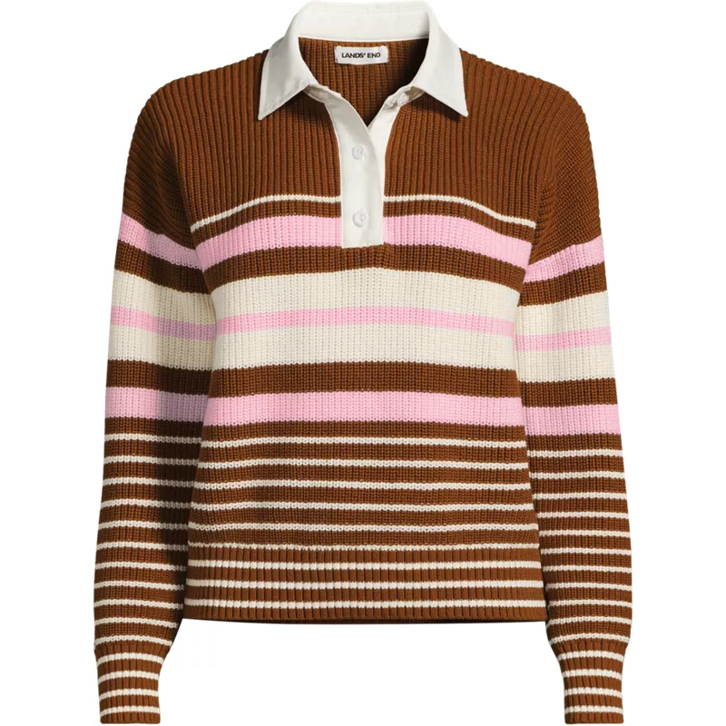 Women's Plus Size Drifter Rugby with Woven Collar Sweater, Front