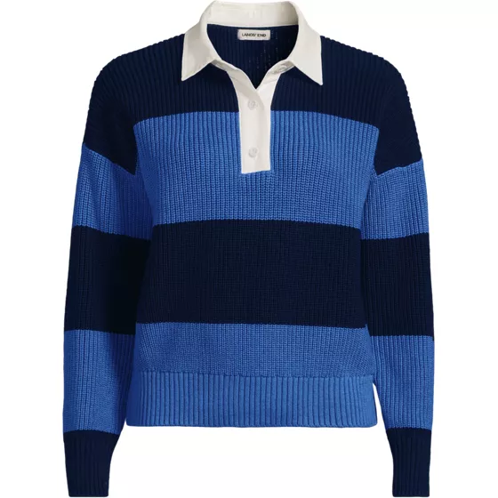Women's Plus Size Drifter Rugby with Woven Collar Sweater - primary