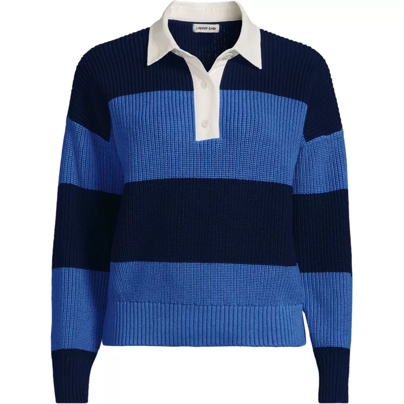Women's Plus Size Drifter Rugby with Woven Collar Sweater, Front