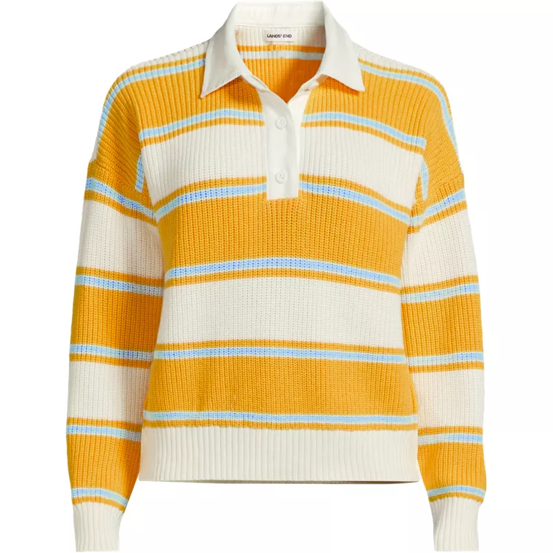 Women's Petite Drifter Rugby with Woven Collar Sweater, Front