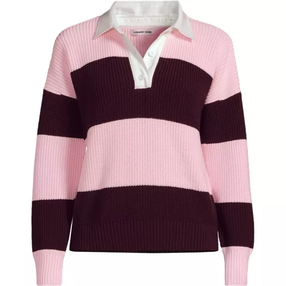 Women's Plus Size Drifter Rugby with Woven Collar Sweater - primary