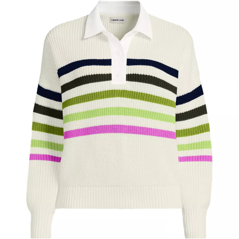 Women's Plus Size Drifter Rugby with Woven Collar Sweater, Front