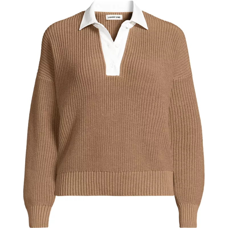Women's Plus Size Drifter Rugby with Woven Collar Sweater, Front