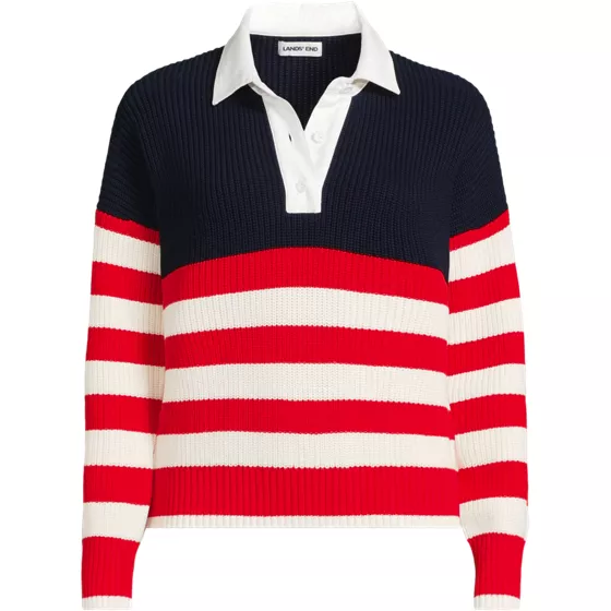 Women's Plus Size Drifter Rugby with Woven Collar Sweater - primary