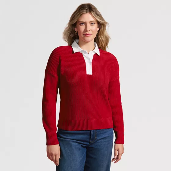 Women's Drifter Rugby with Woven Collar Sweater - primary