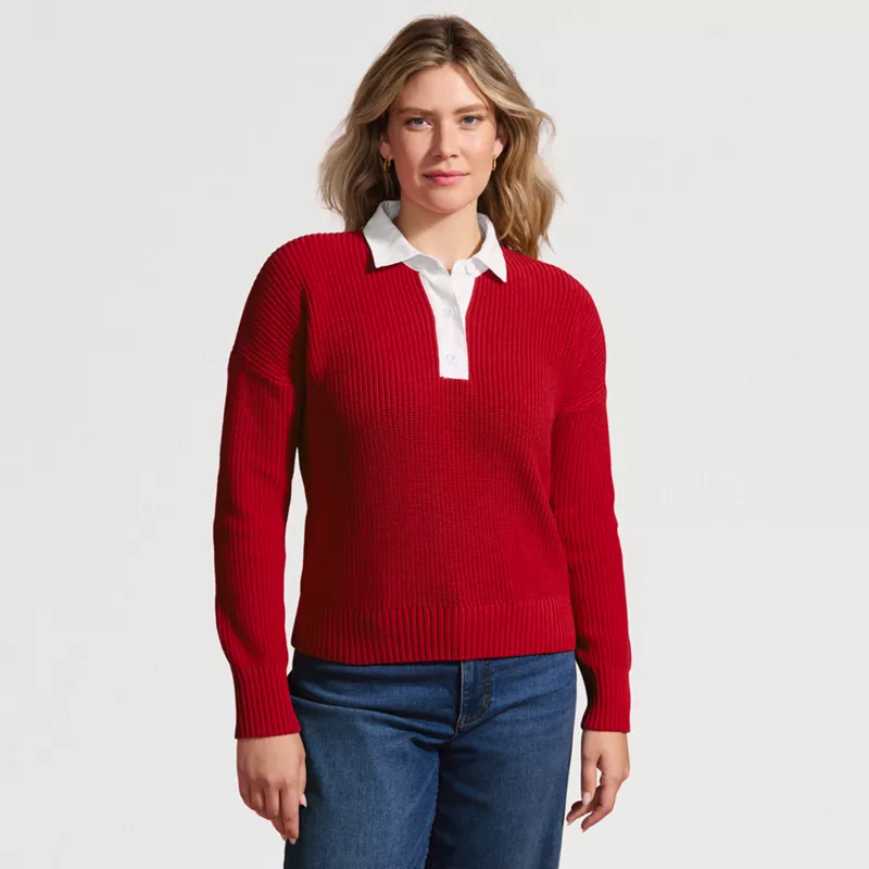 Women's Drifter Rugby with Woven Collar Sweater, alternative image