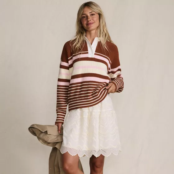 Women's Drifter Rugby with Woven Collar Sweater - primary