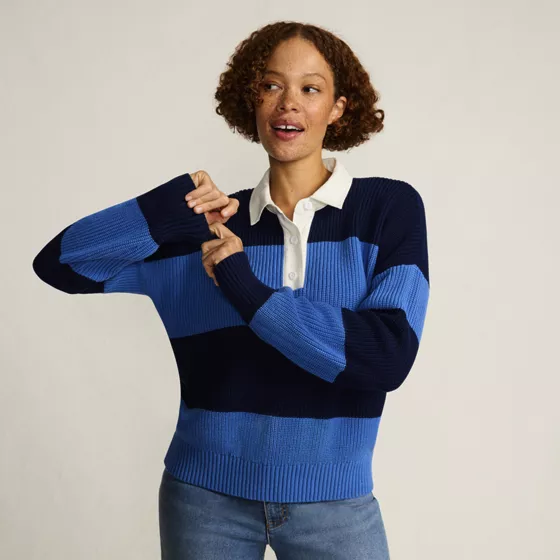 Women's Drifter Rugby with Woven Collar Sweater - primary