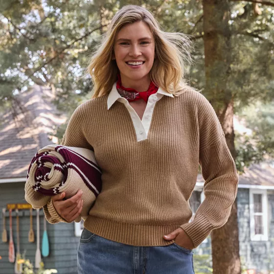 Women's Drifter Rugby with Woven Collar Sweater - primary