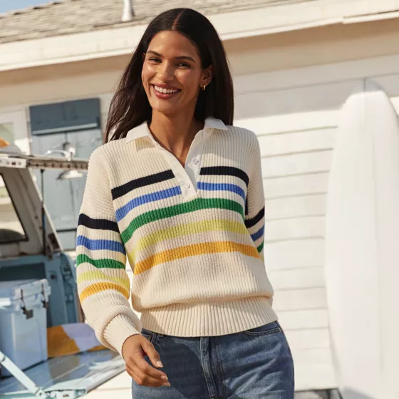 Women's Drifter Rugby with Woven Collar Sweater - primary