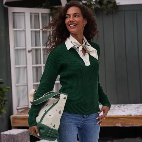 Women's Drifter Rugby with Woven Collar Sweater - primary