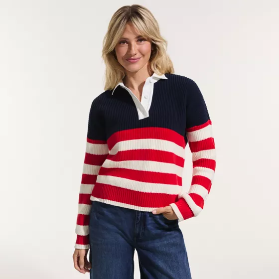 Women's Drifter Rugby with Woven Collar Sweater - primary