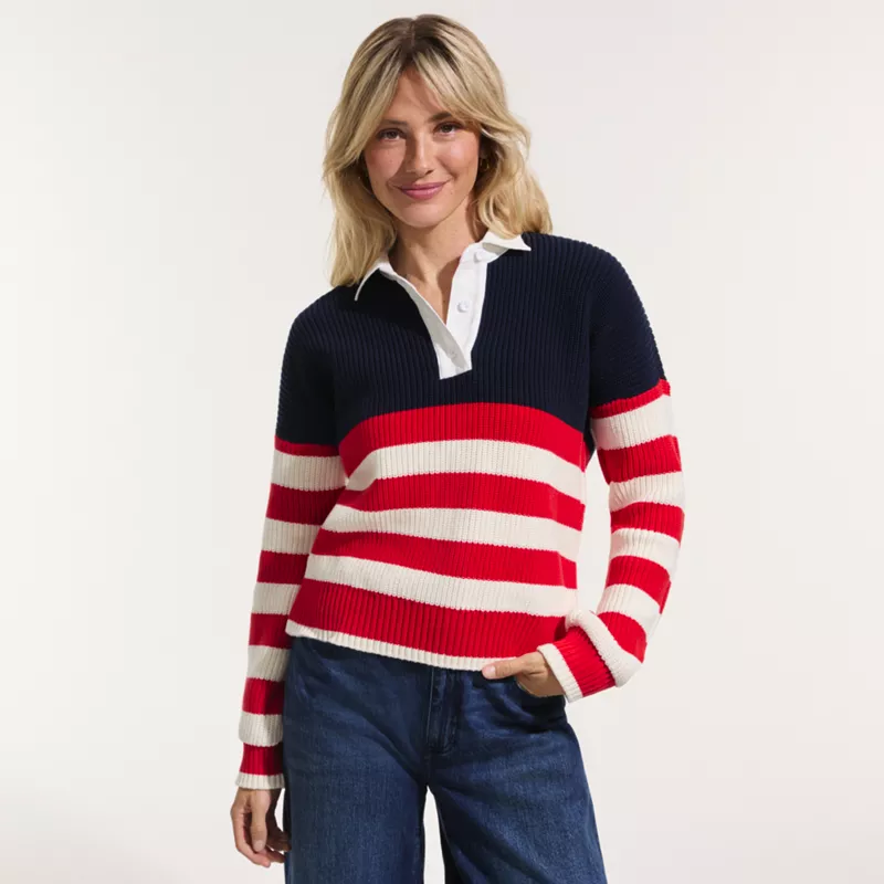 Women's Drifter Rugby with Woven Collar Sweater, alternative image