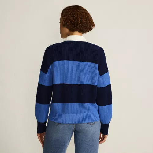 Women's Drifter Rugby with Woven Collar Sweater, Back