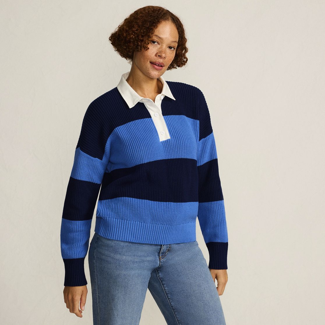 Women's Drifter Rugby with Woven Collar Sweater