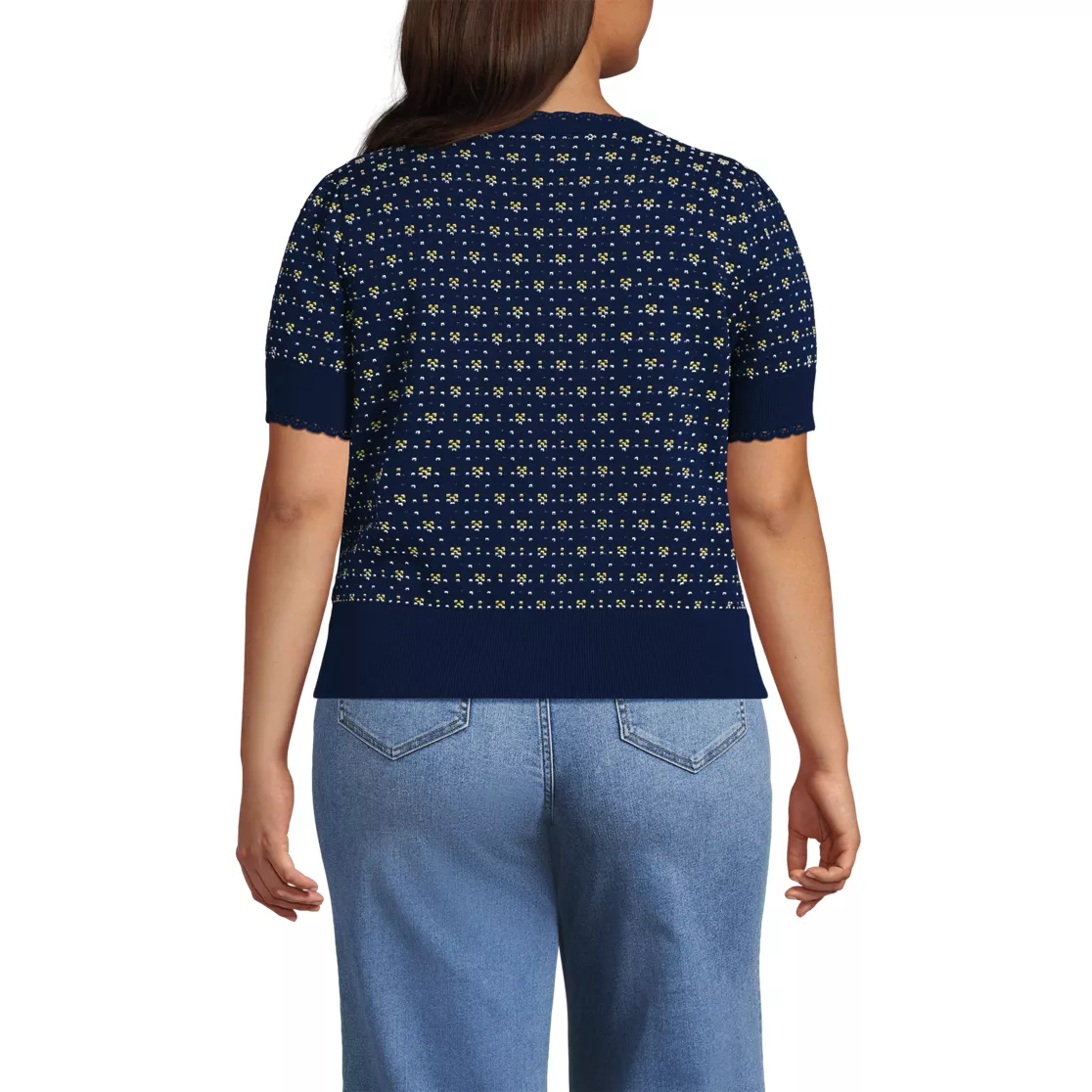 Women's Fine Gauge Cotton Jacquard Scoop Neck Sweater