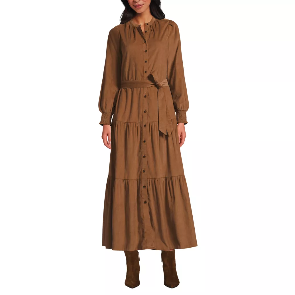 Women's Pinwale Cord Smocked Sleeve Maxi Dress