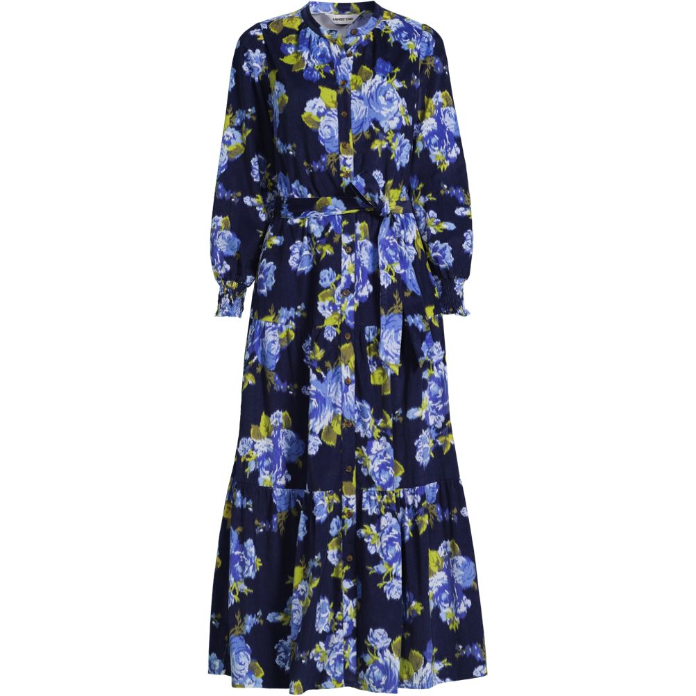 Women's Pinwale Cord Smocked Sleeve Maxi Dress Lands' End