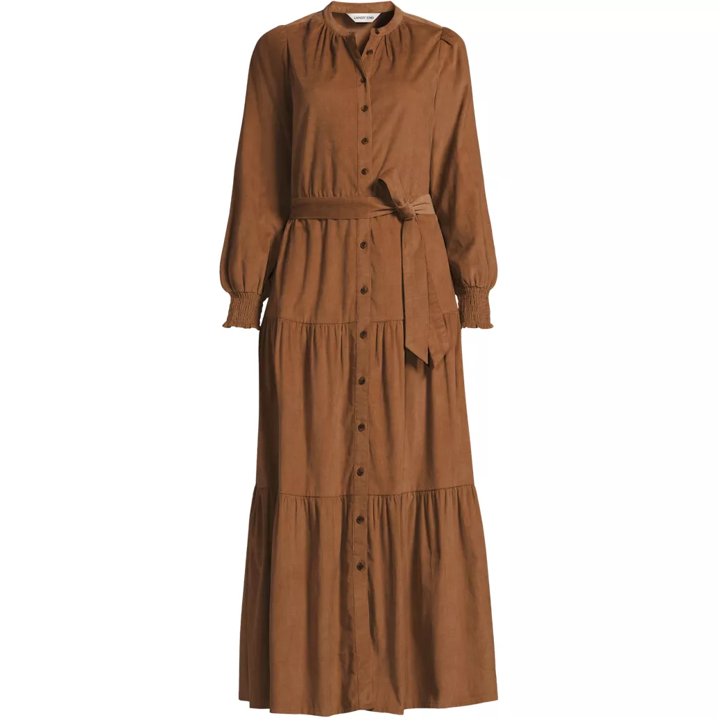 Women's Pinwale Cord Smocked Sleeve Maxi Dress