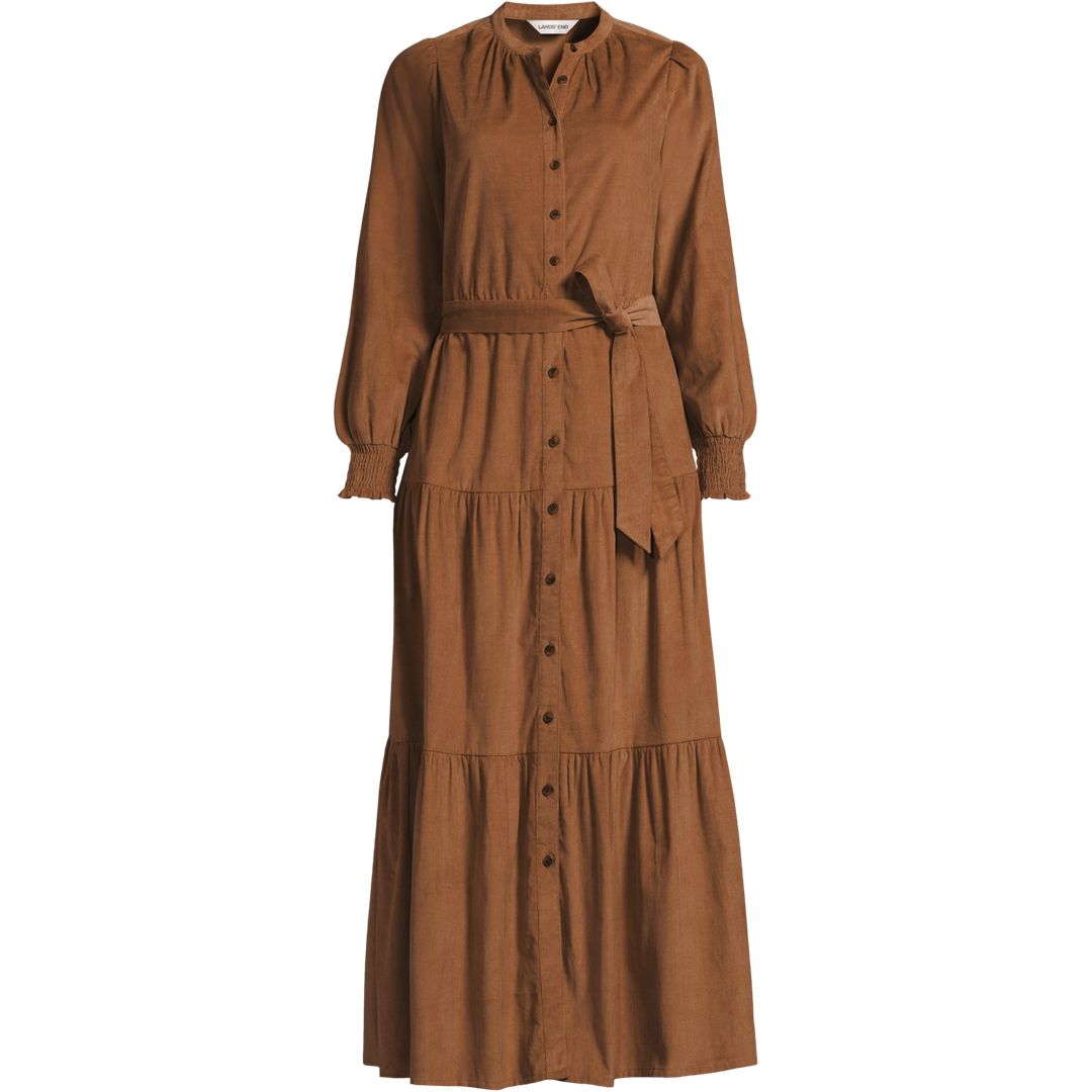 Women's Pinwale Cord Smocked Sleeve Maxi Dress