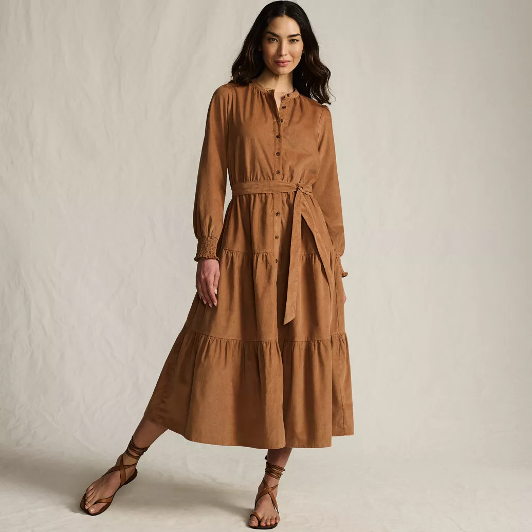 Women's Pinwale Cord Smocked Sleeve Maxi Dress