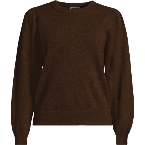 Women's Cashmere Puff Sleeve Crew Neck Sweater Lands' End