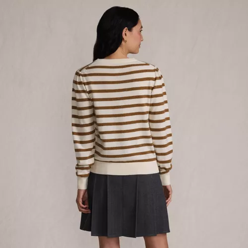 Women's Cashmere Puff Sleeve Crew Neck Sweater, Back