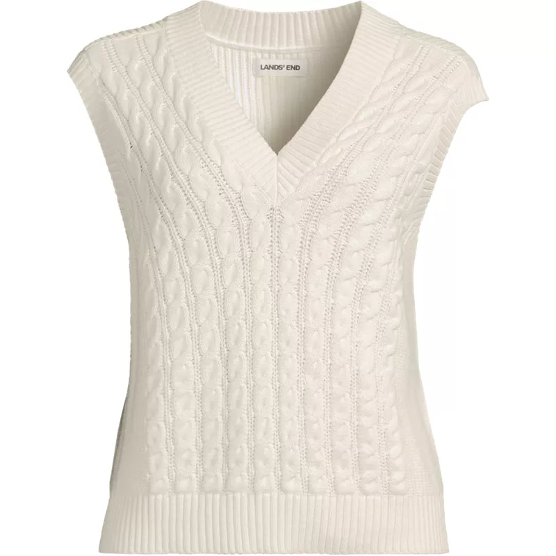 Women's Plus Size Drifter Modern Cable V-neck Vest Sweater, Front