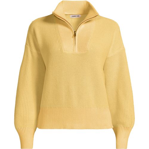 Drifter Shaker Knit Quarter Zip Jumper, Women, size: L, petite, Yellow, Cotton, by Lands' End