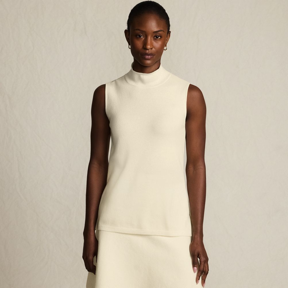 Women's Fine Gauge Sleeveless Mock Sweater | Lands' End