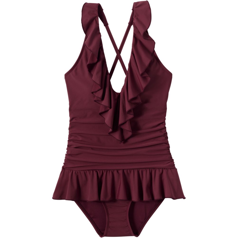 Women's Ruffle Plunge Skirted High Leg One Piece | Lands' End