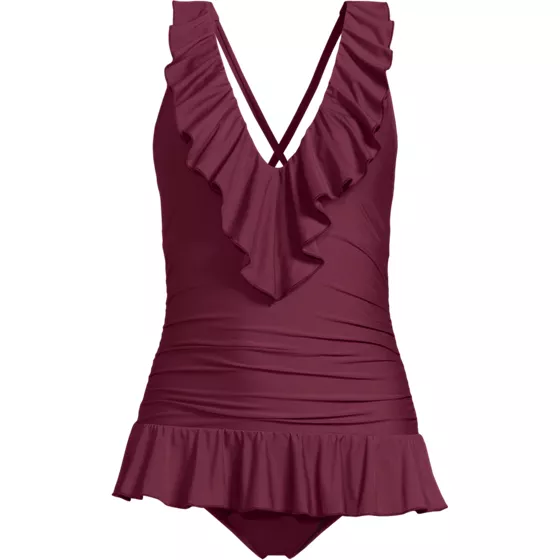 Women's Ruffle Plunge Skirted High Leg One Piece - primary