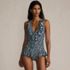 Women's Ruffle Plunge Skirted High Leg One Piece, Front