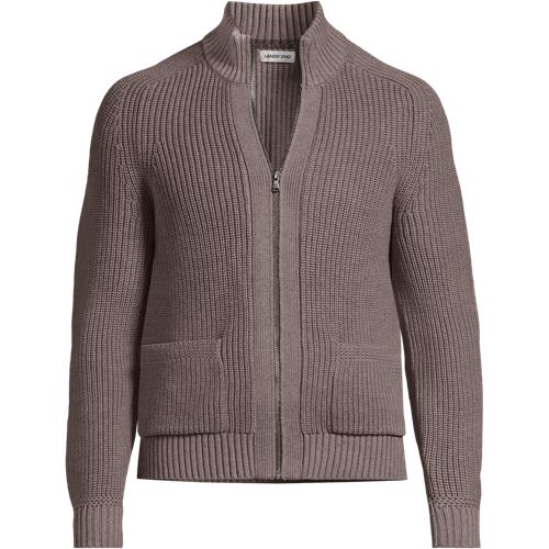 Drifter Zip-Front Cardigan, Men, size: S, regular, Brown, Cotton, by Lands' End