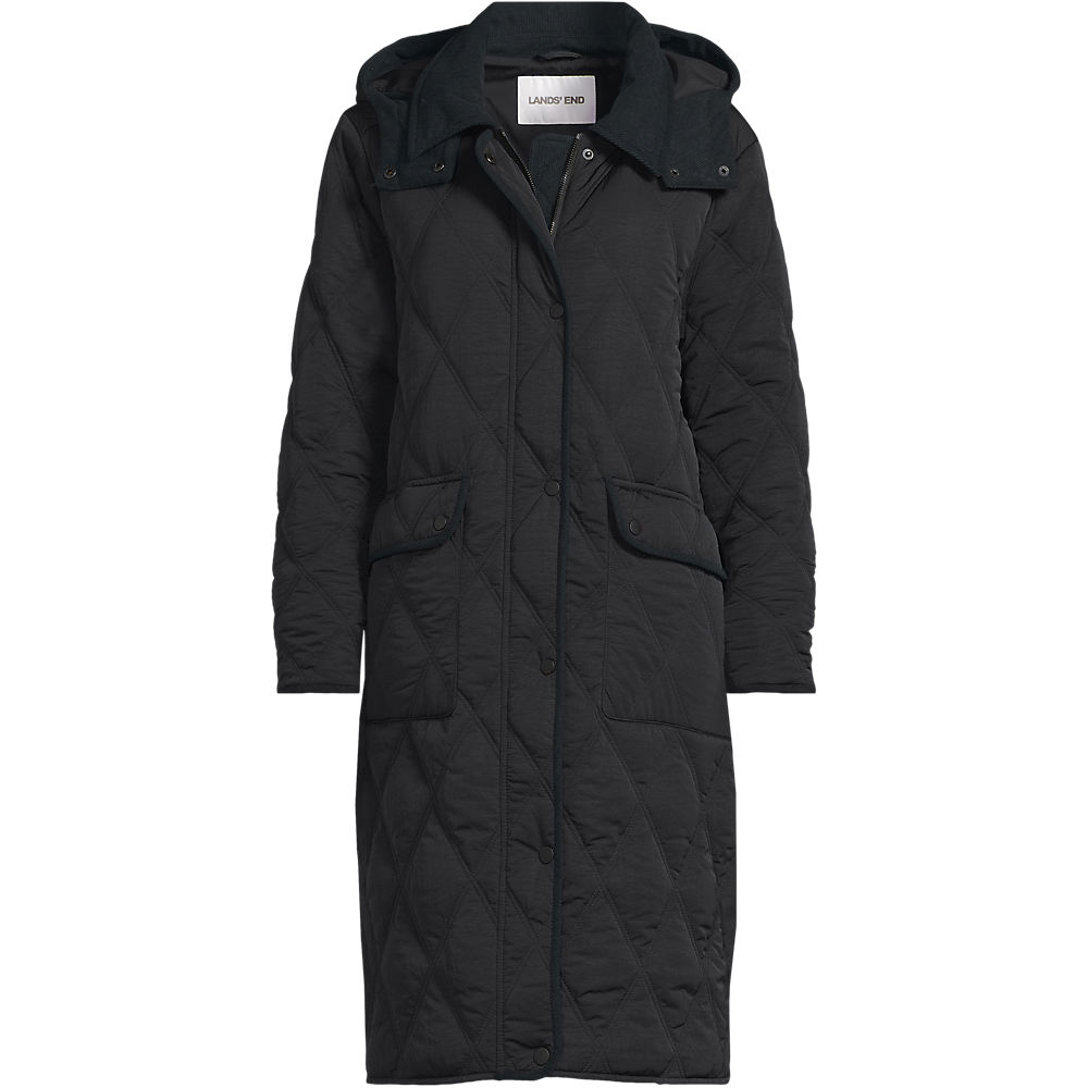 FeatherFree Diamond Quilted Hooded Coat, Women, size: S, regular, Black, Nylon, by Lands' End