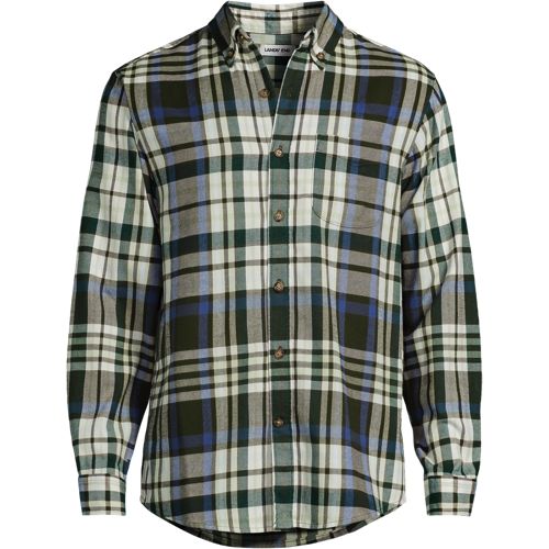 Flagship Flannel Shirt, Classic Fit, Men, size: XL, regular, Ivory, Cotton/Cotton-blend/Poly-blend, by Lands' End