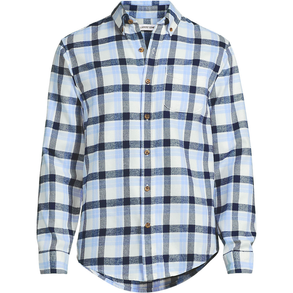 Tall Flagship Classic Fit Flannel Shirt, Men, size: XXL, tall, Blue, Cotton/Cotton-blend/Poly-blend, by Lands' End