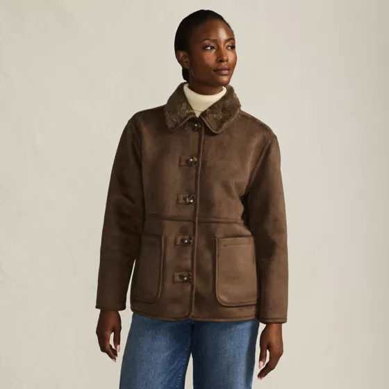 Women's Reversible Faux Shearling Fleece Button Front Coat - primary