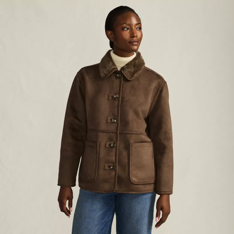 Women's Reversible Faux Shearling Fleece Button Front Coat, alternative image