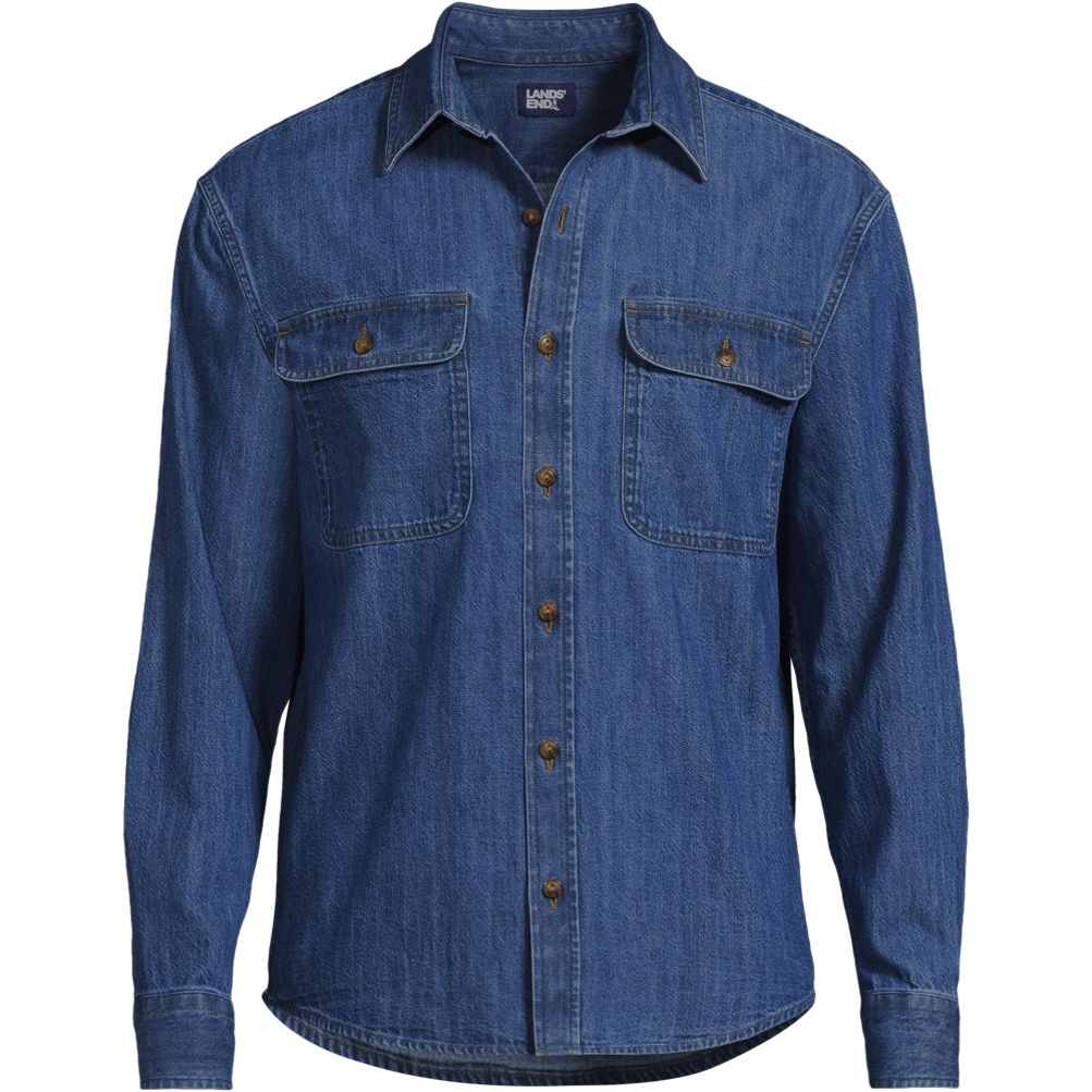 Men's Long Sleeve Indigo Work Shirt | Lands' End