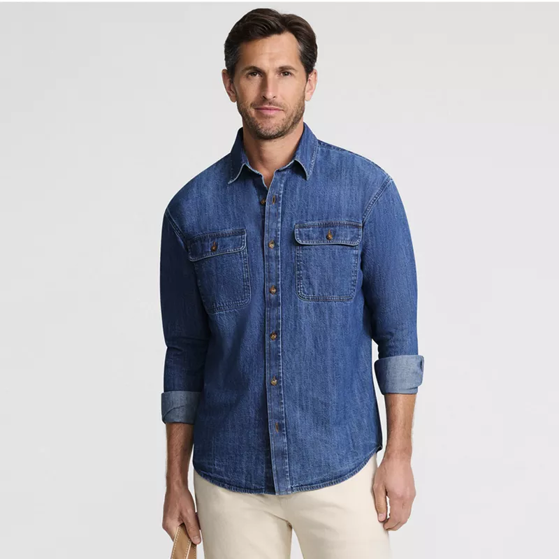 Men's Long Sleeve Indigo Work Shirt, alternative image