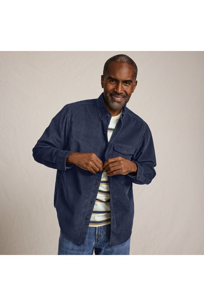Lands' End Men's Tall Long Sleeve Wide Wale Corduroy Shirt In Blue