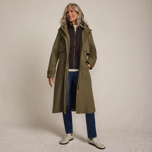  Lands' End Wasserdichter Kapuzenmantel, Damen, Größe:32-34 Regular, Grün, Baumwolle/polyester/nylon, By Lands' End 
