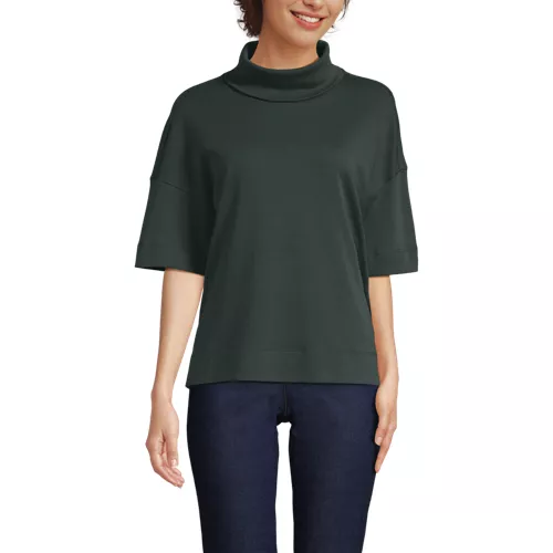 Women's Elbow Sleeve Supima Cotton Relaxed Turtleneck, Front