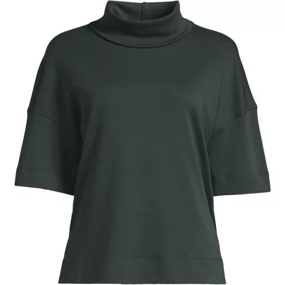 Women's Elbow Sleeve Supima Cotton Relaxed Turtleneck - primary