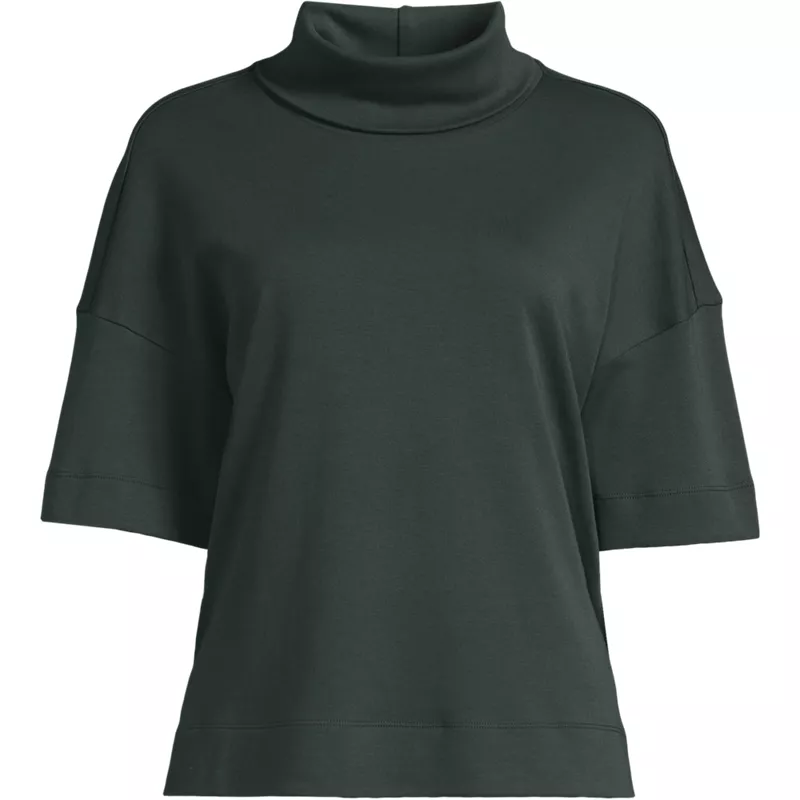Women's Elbow Sleeve Supima Cotton Relaxed Turtleneck, Front
