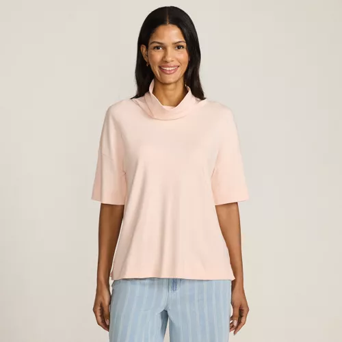 Women's Elbow Sleeve Supima Cotton Relaxed Turtleneck, Front