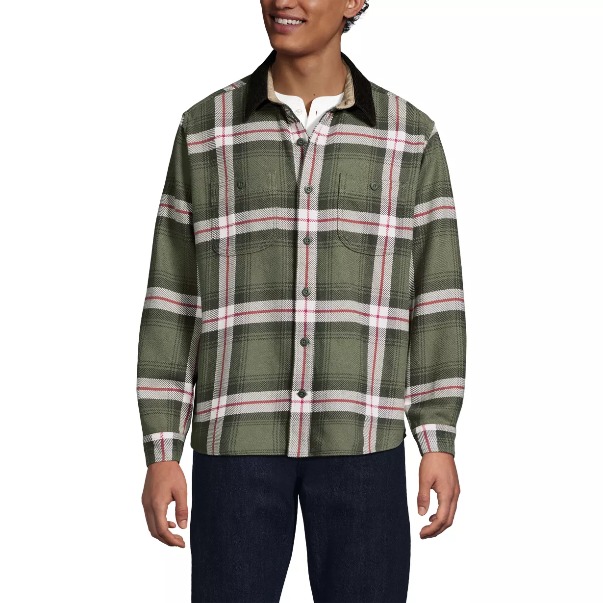 Men's Authentic Flannel Shirt with Corduroy Collar