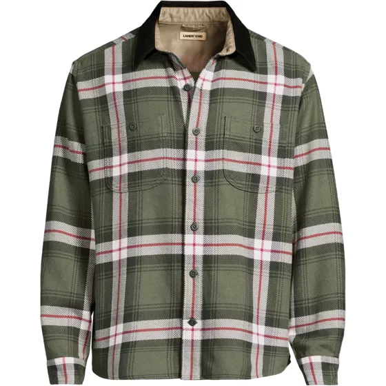Men's Big Authentic Flannel Shirt with Corduroy Collar - primary